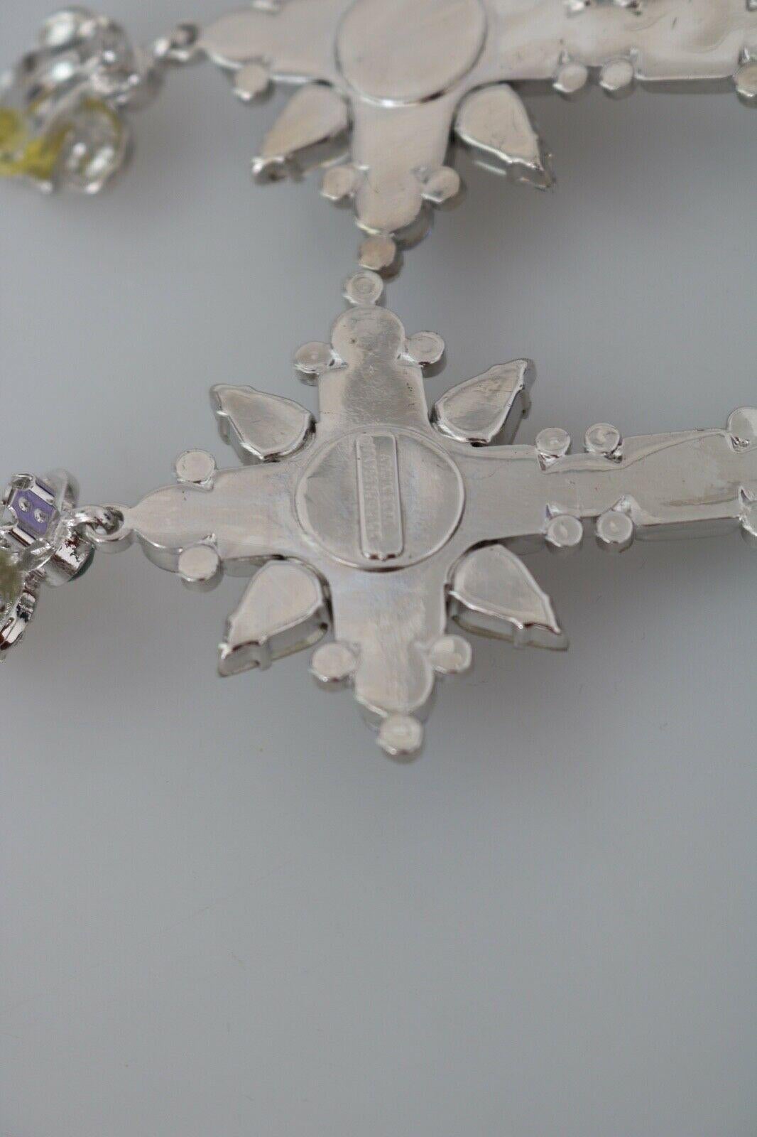 Women's Dolce & Gabbana Silver Brass Crystal Cross Clip-on Dangle Earrings Green Purple