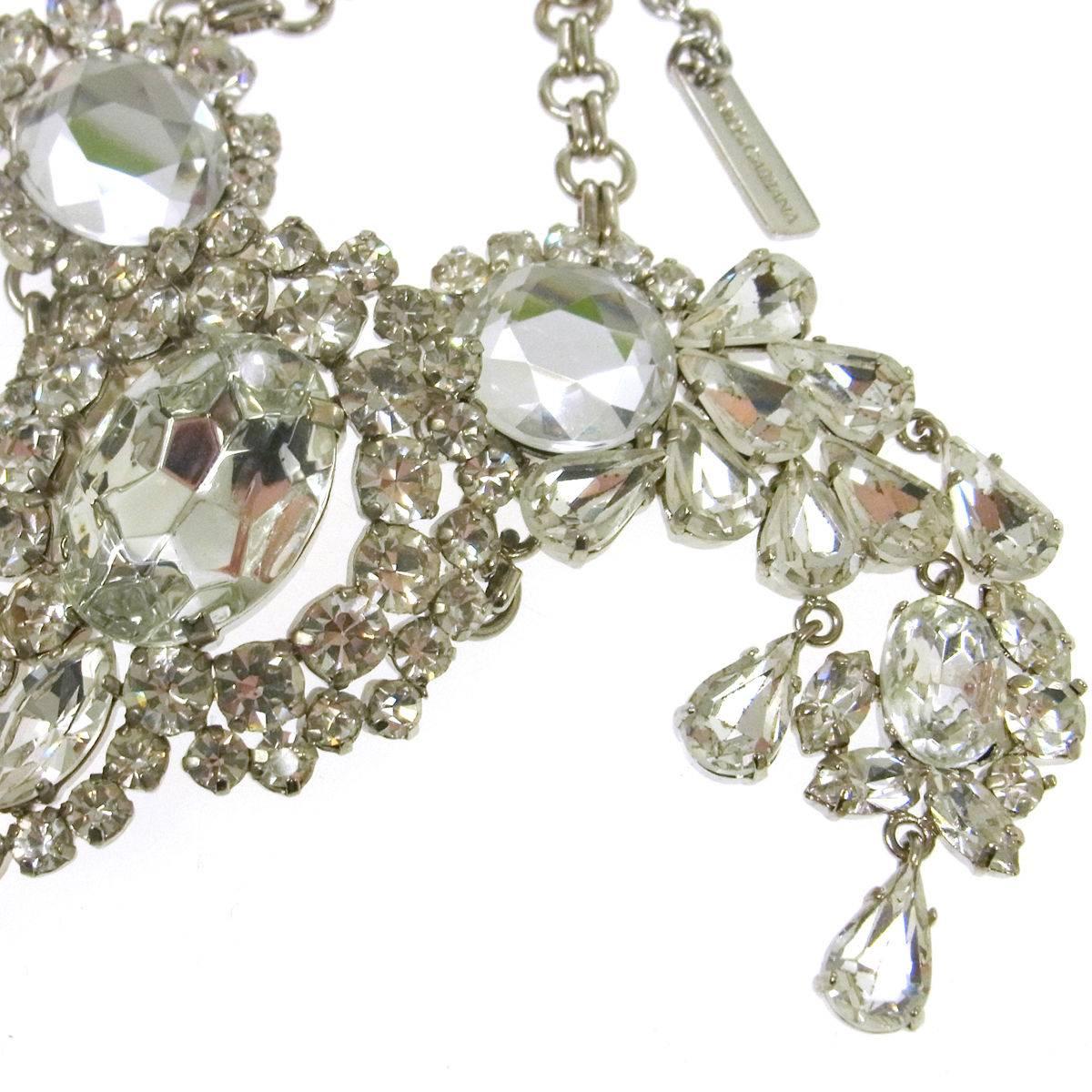 Art Deco Dolce & Gabbana Silver Crystal Chain Link Evening Dangle Bracelet in Box