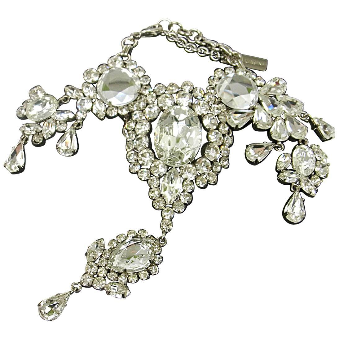 Dolce & Gabbana Silber Kristall Kette Link Abend baumeln Armband in Box im Angebot