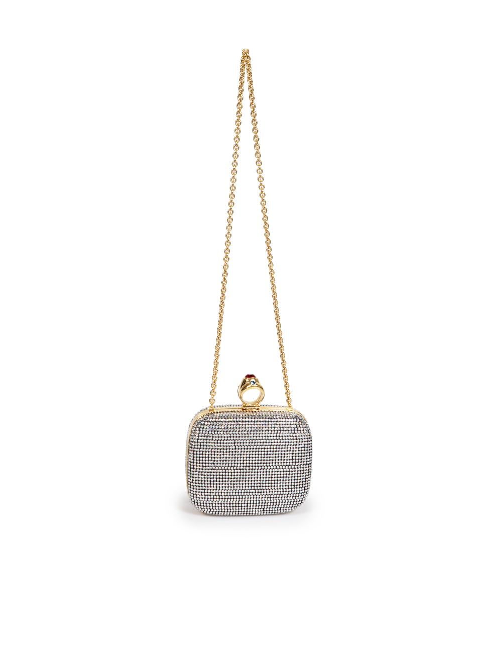 Dolce & Gabbana Silver Crystal Embellished Ring Detail Clutch In Good Condition In London, GB