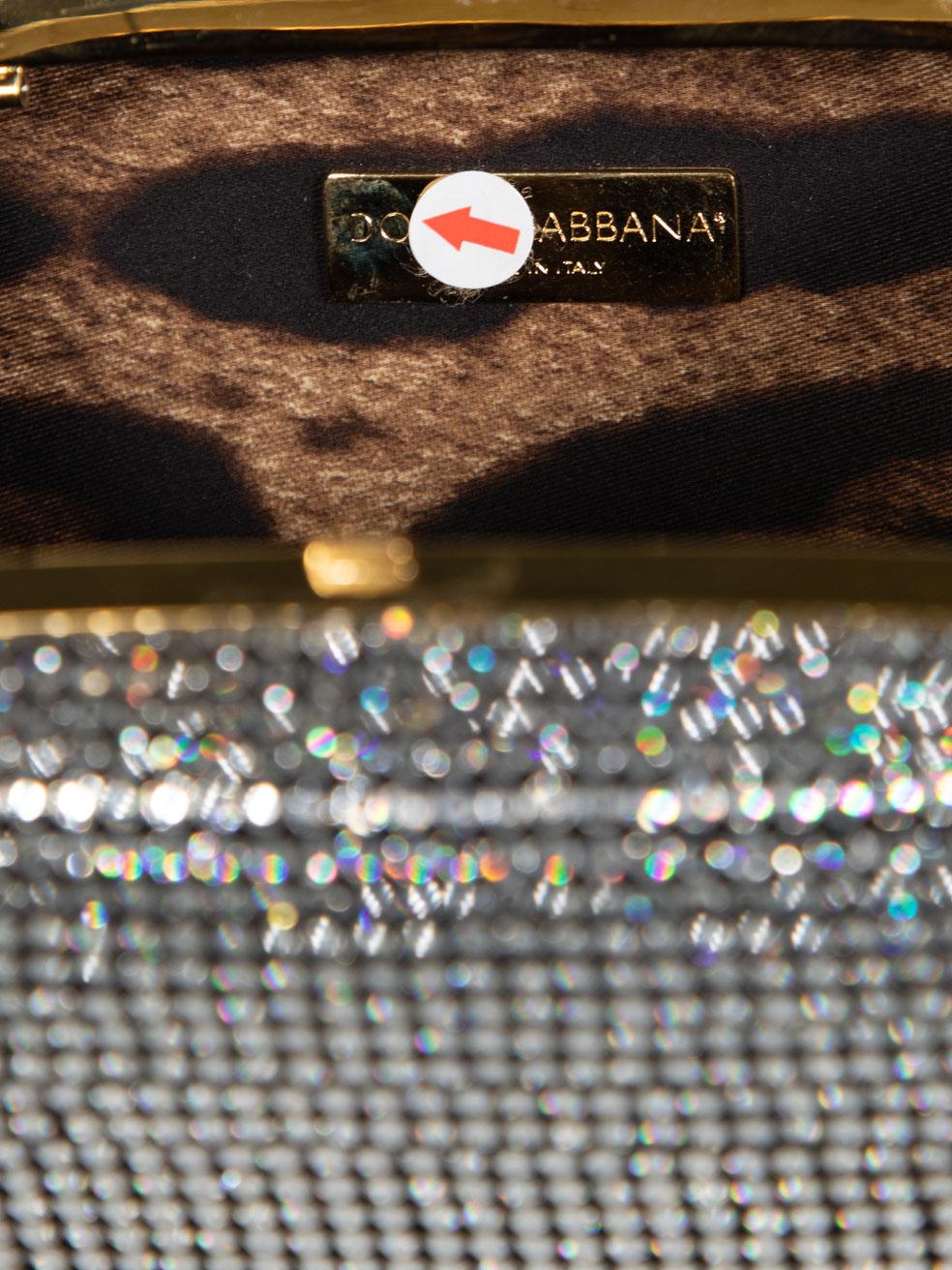 Dolce & Gabbana Silver Crystal Embellished Ring Detail Clutch 3