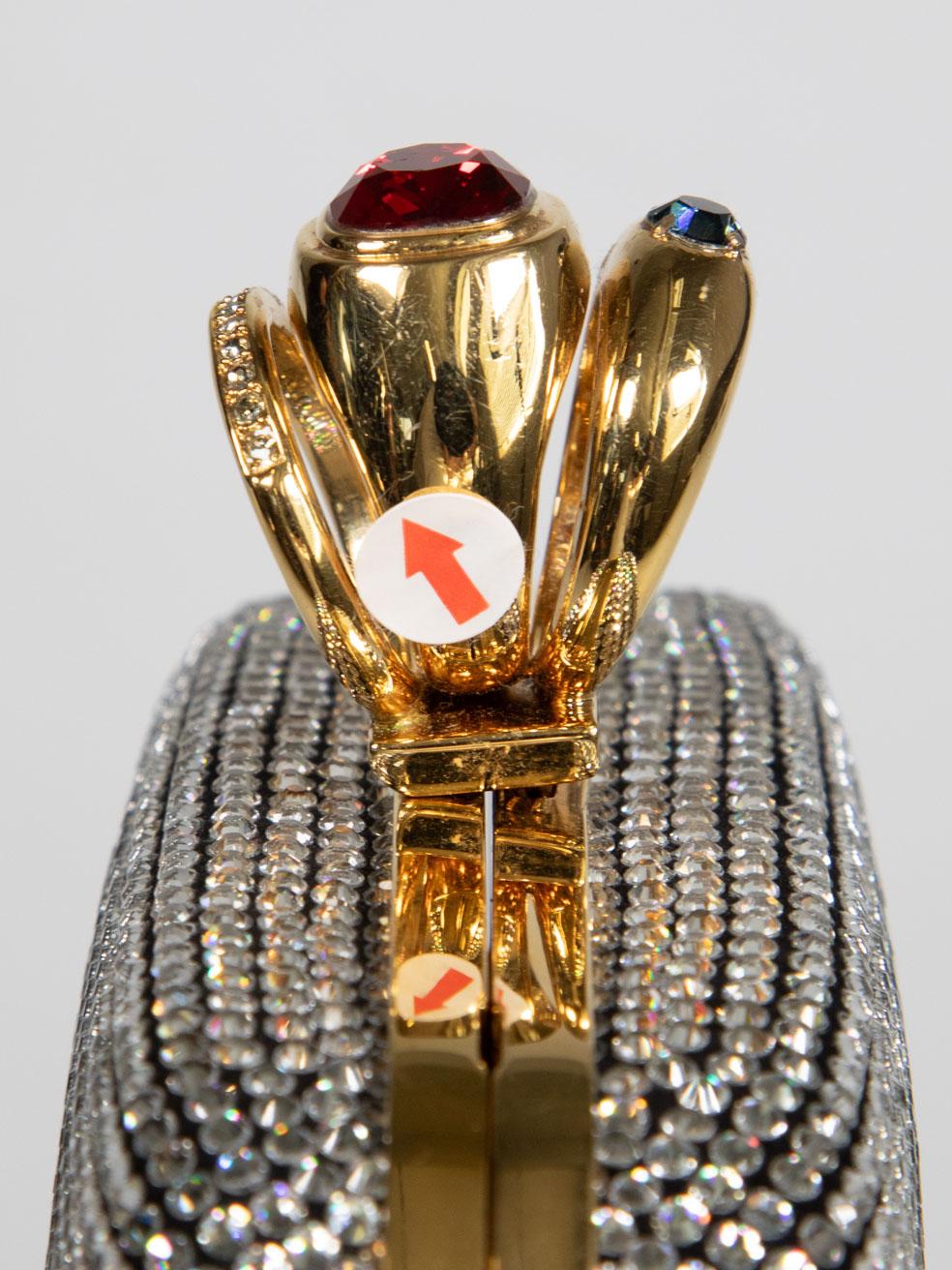 Dolce & Gabbana Silver Crystal Embellished Ring Detail Clutch 4