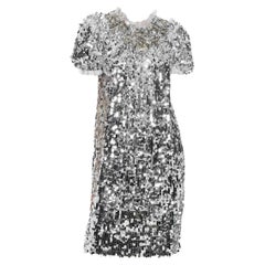 Dolce & Gabbana Silver Crystal Polyester Shift A-line Short Mini Party Dress D&G