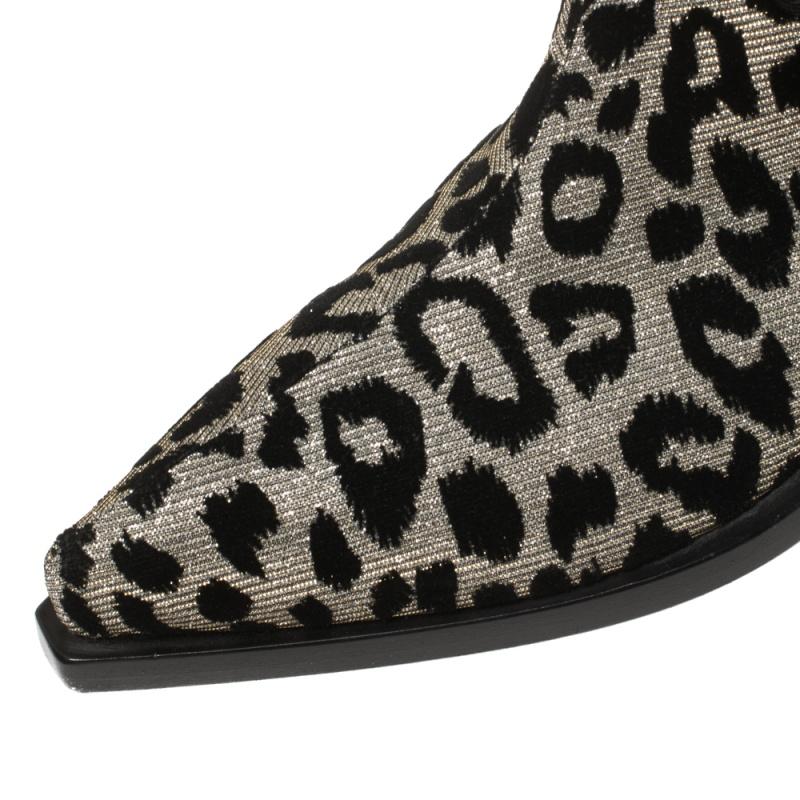 Dolce & Gabbana Silver/Gold Leopard Lurex Fabric Cowboy Boots Size 41 In New Condition In Dubai, Al Qouz 2