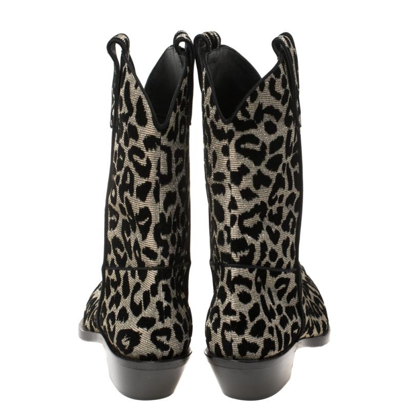 Women's Dolce & Gabbana Silver/Gold Leopard Lurex Fabric Cowboy Boots Size 41