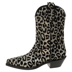 Dolce & Gabbana Silver/Gold Leopard Lurex Fabric Cowboy Boots Size 41