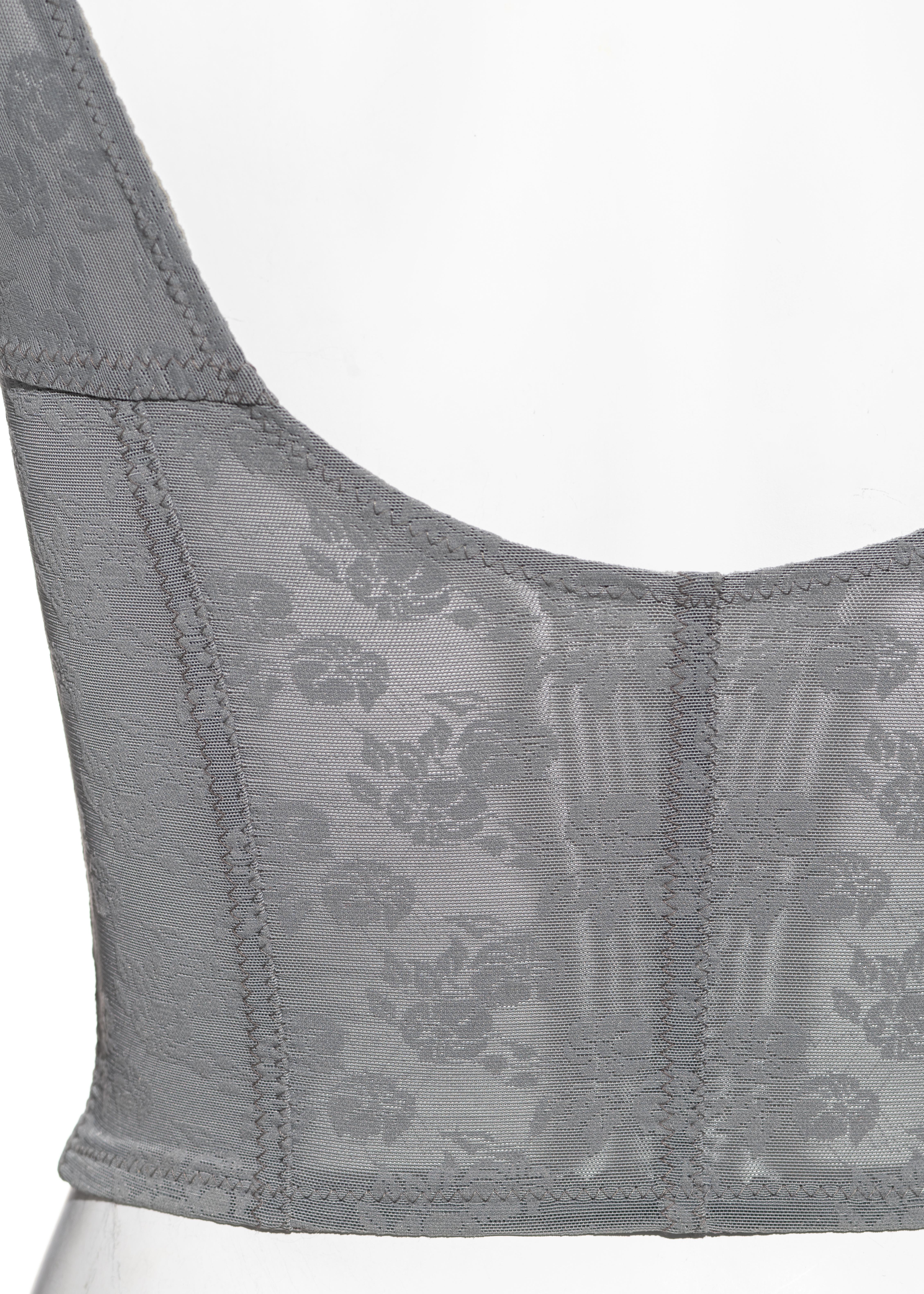Dolce & Gabbana silver grey satin and floral lycra corset top, fw 1992 In Excellent Condition In London, GB