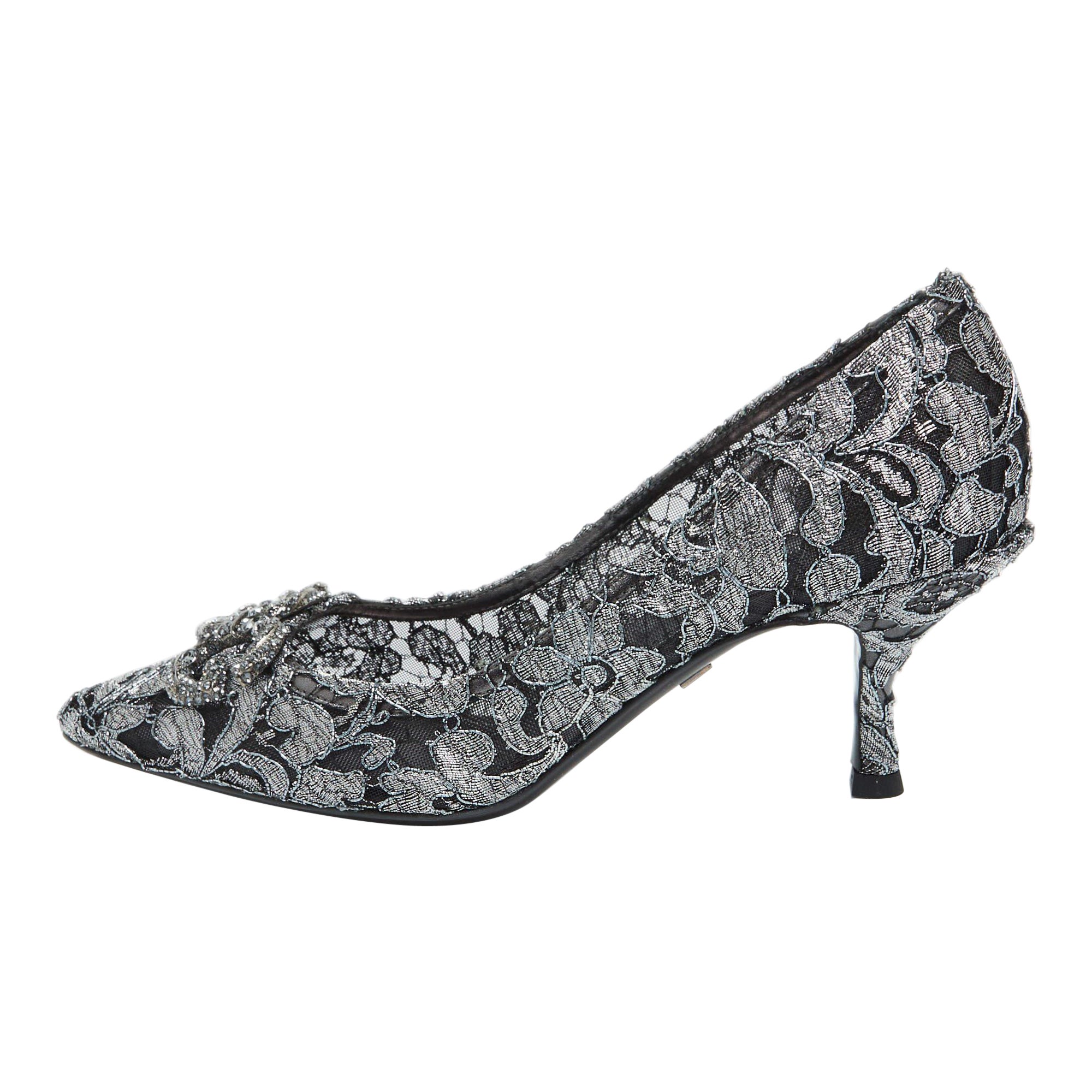 Dolce Gabbana Silver Lace DG Amore Crystal Embellished Pointed Toe Pumps Size 39