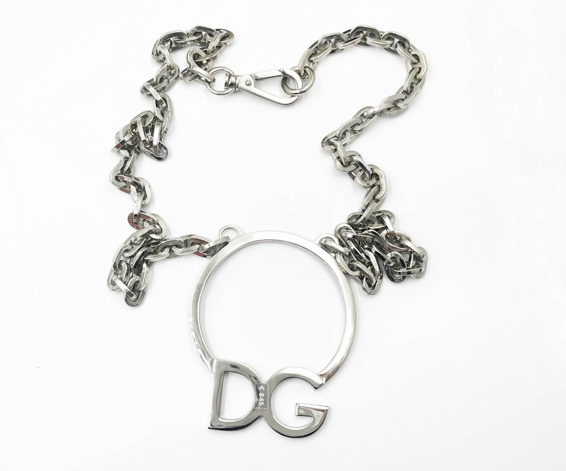 Artisan Dolce &Gabbana Silver Large Pendant Chain Long Necklace For Sale