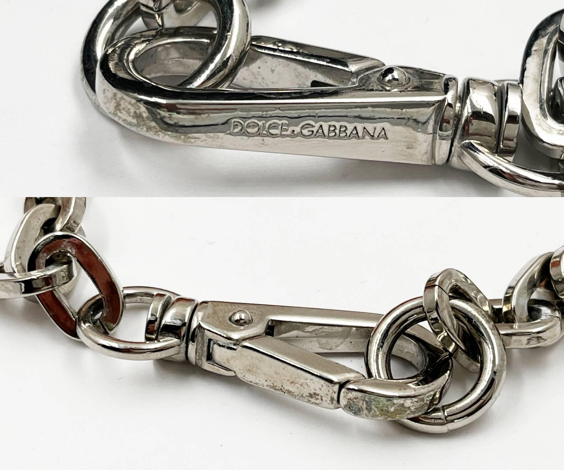 Dolce &Gabbana Silver Large Pendant Chain Long Necklace In Excellent Condition For Sale In Pasadena, CA