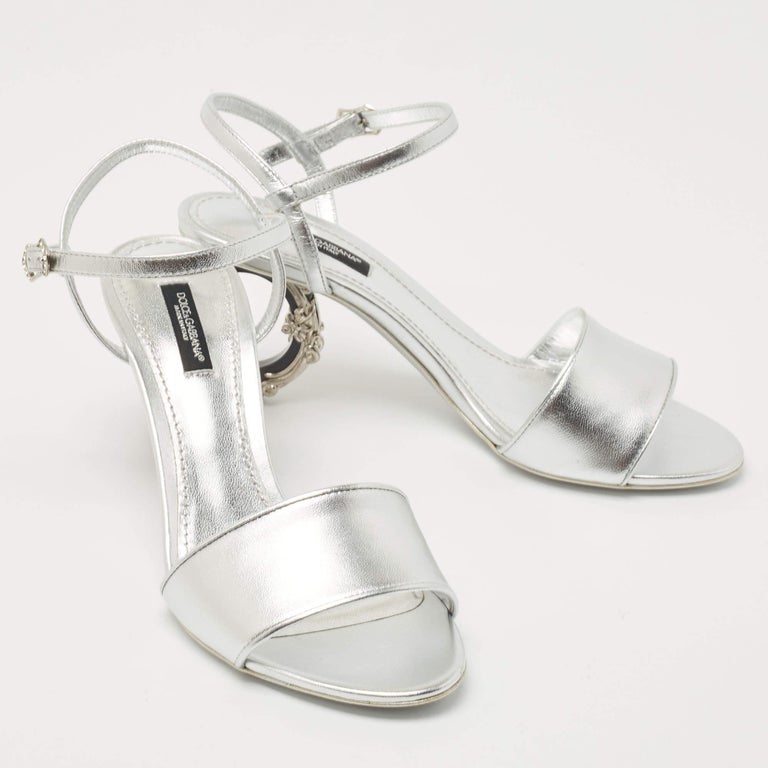 Dolce & Gabbana Silver Strass Ankle Strap Heels Sandals Shoes