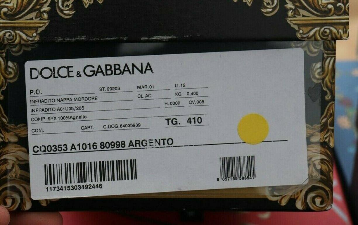 Dolce & Gabbana Silver Leather Devotion Flats Strap Sandals Flip Flops DG Heart 1