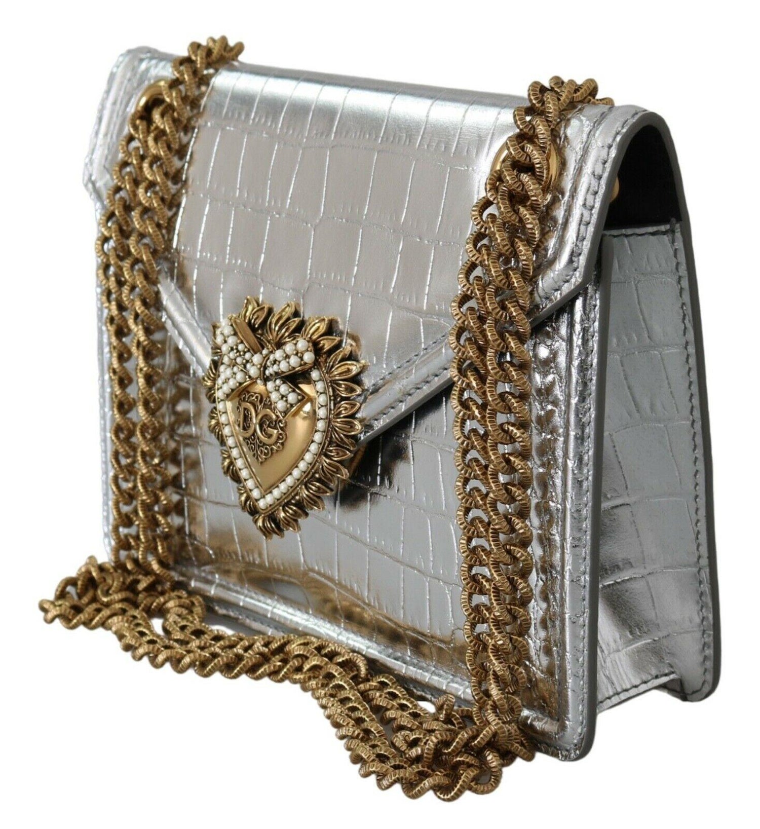 Dolce and Gabbana Silver Leather Devotion Shoulder Bag Metallic Crossbody  Handbag at 1stDibs