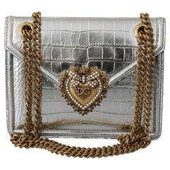 Dolce & Gabbana Silver Leather Devotion Shoulder Bag Metallic Crossbody Handbag