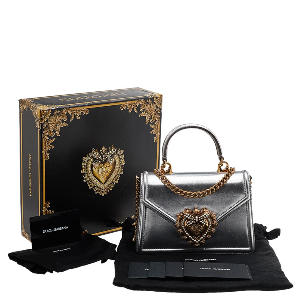 Dolce & Gabbana Silver Leather Devotion Top Handle Bag 4