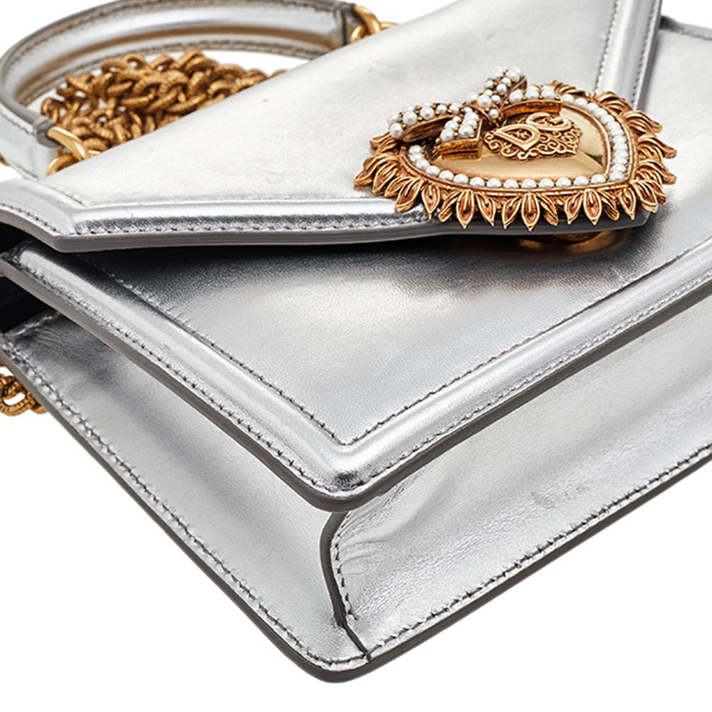 Dolce & Gabbana Silver Leather Devotion Top Handle Bag 1