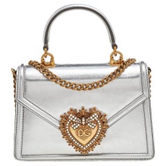 Dolce & Gabbana Silver Leather Devotion Top Handle Bag