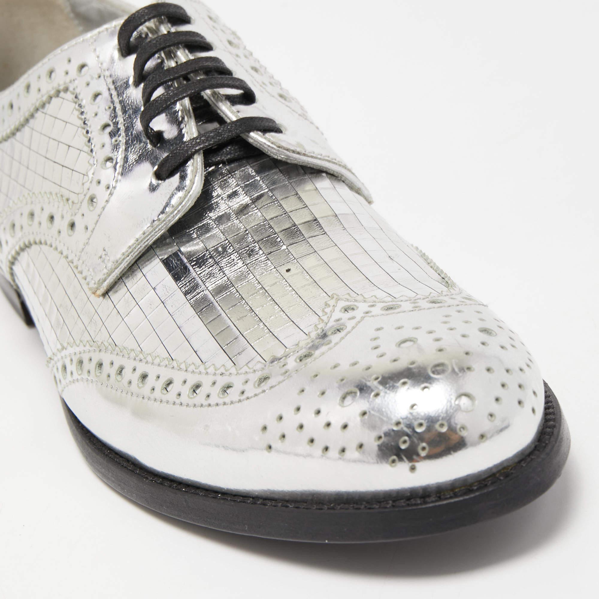 Dolce & Gabbana Silver Leather Disco Derby Brogues Size 38 2