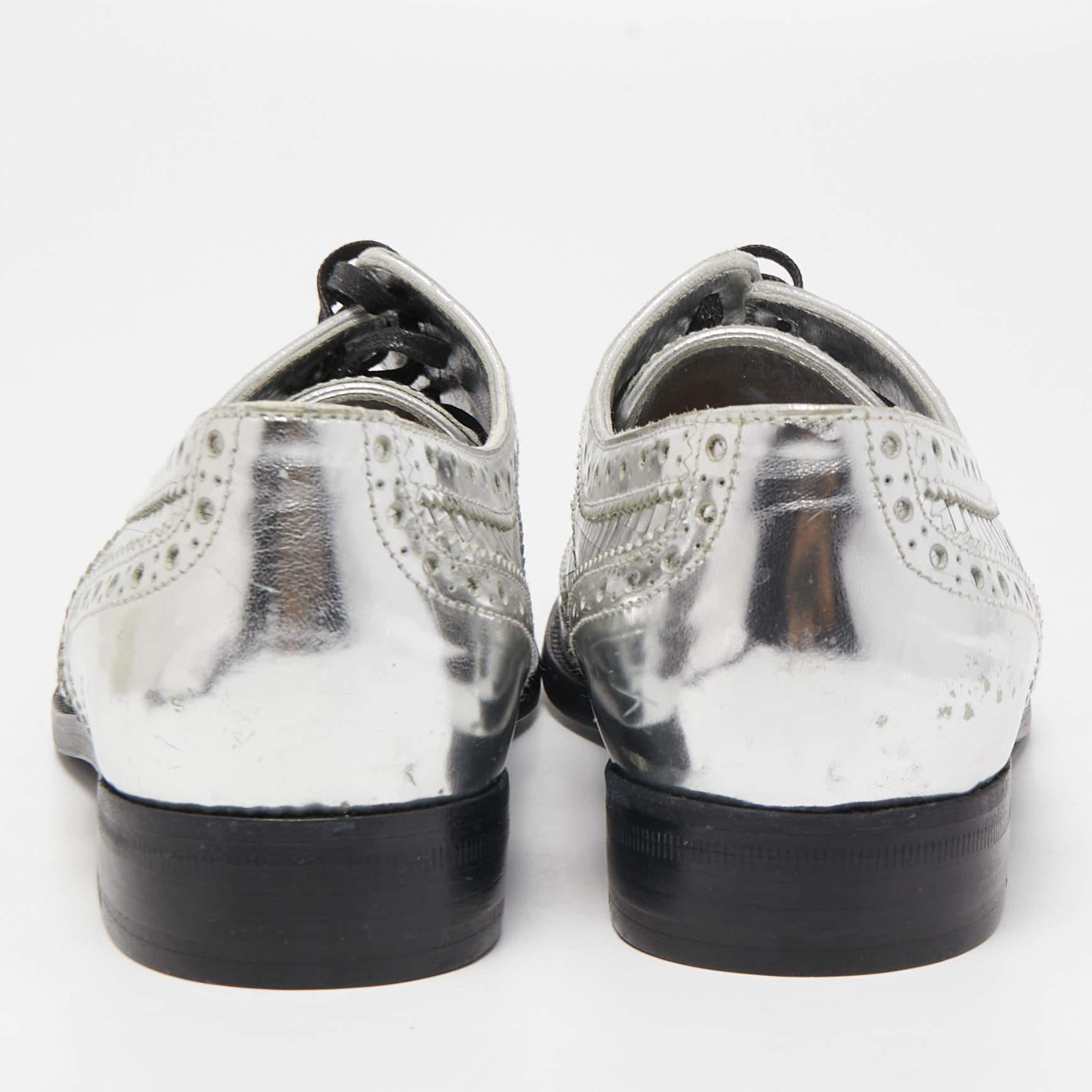 Dolce & Gabbana Silver Leather Disco Derby Brogues Size 38 3
