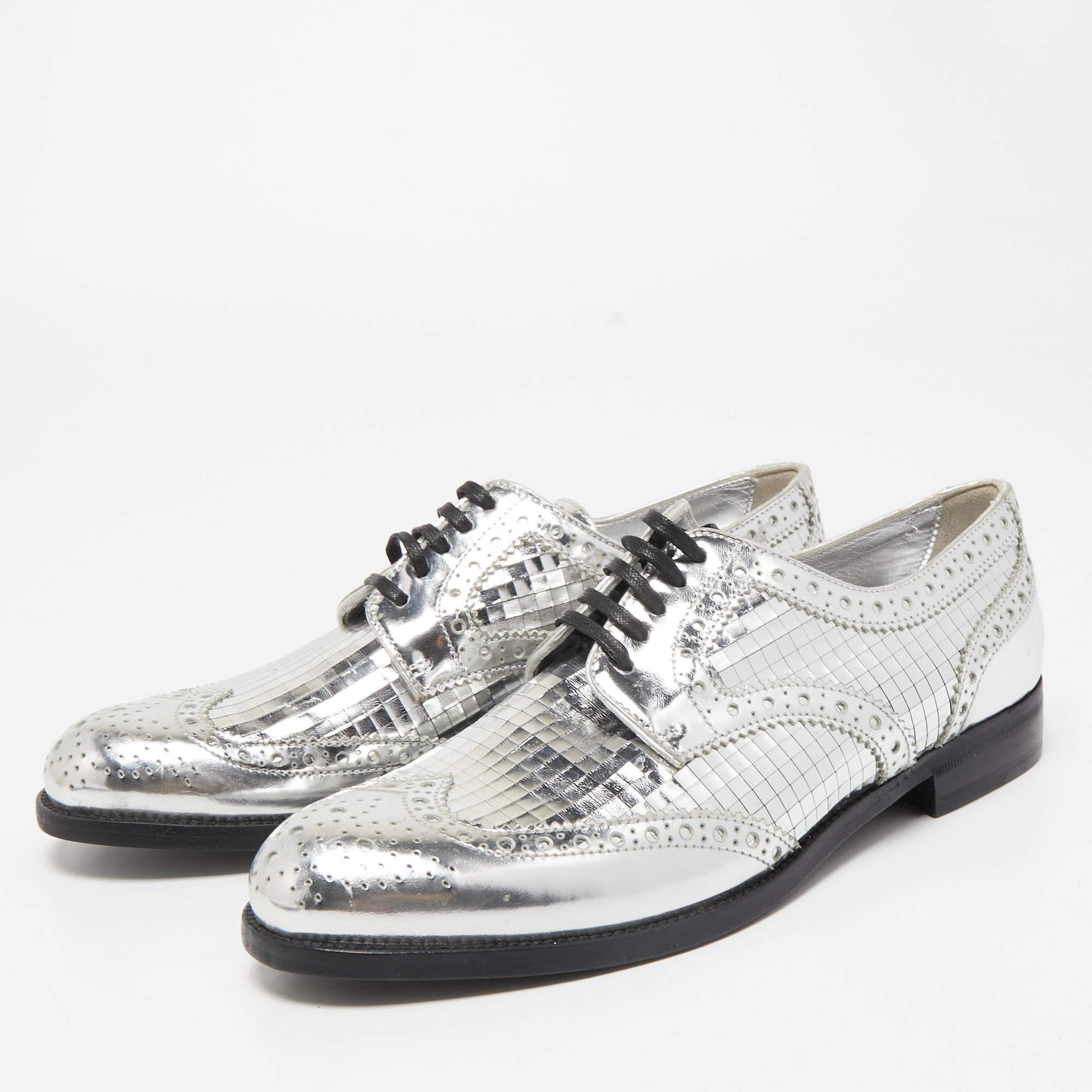 Dolce & Gabbana Silver Leather Disco Derby Brogues Size 38 4