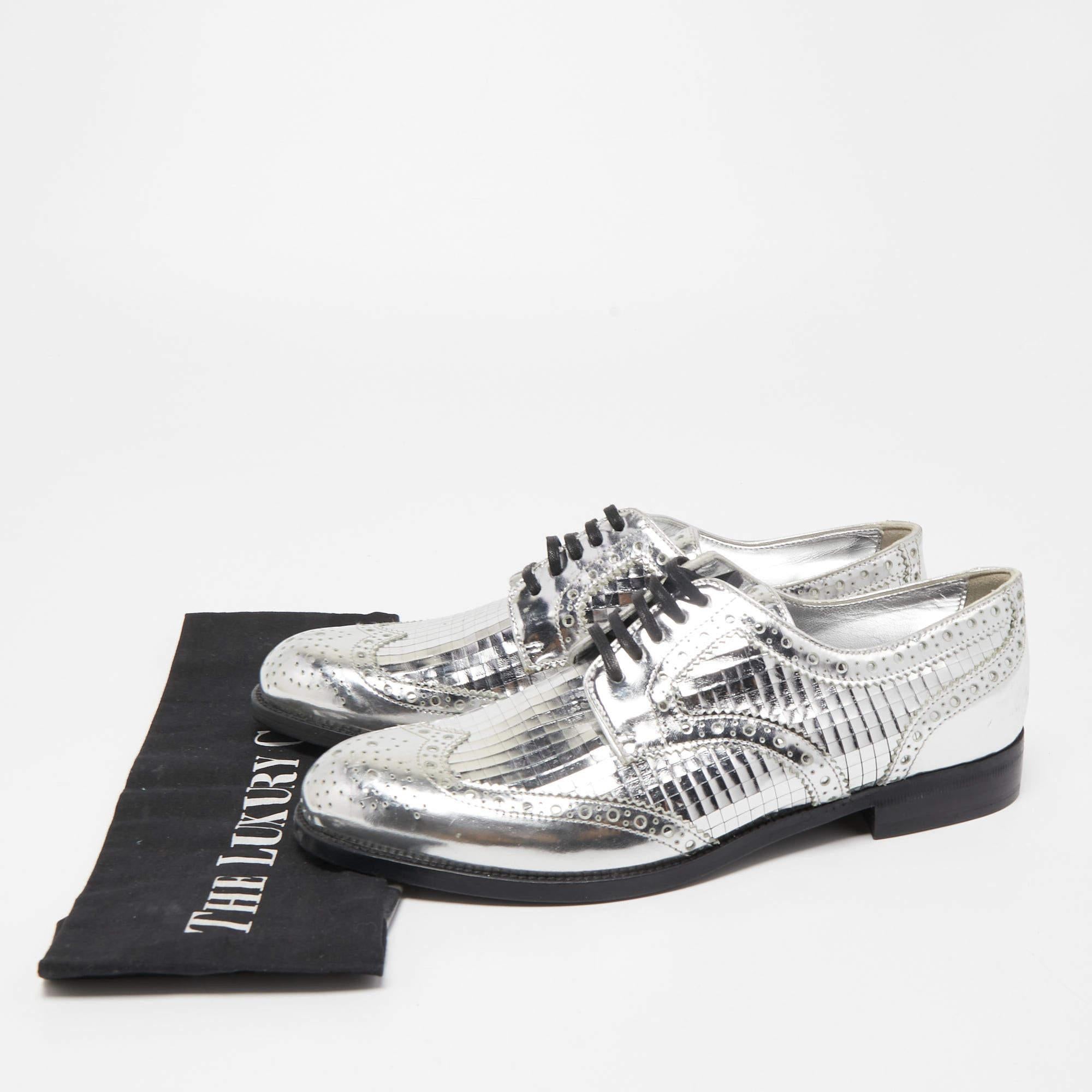 Dolce & Gabbana Silver Leather Disco Derby Brogues Size 38 5