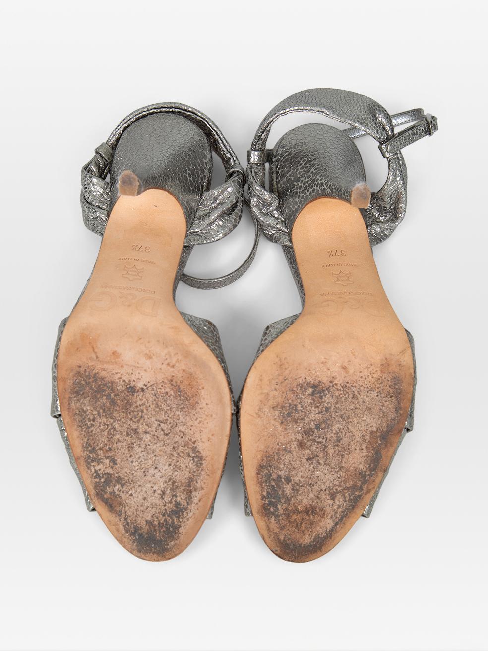 Dolce & Gabbana Sandales à talons en cuir Silver Taille IT 37.5 Bon état - En vente à London, GB
