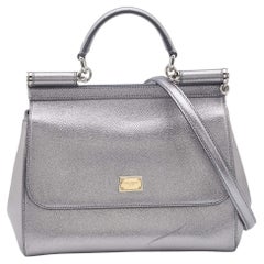 Dolce & Gabbana Silver Leather Medium Miss Sicily Top Handle Bag