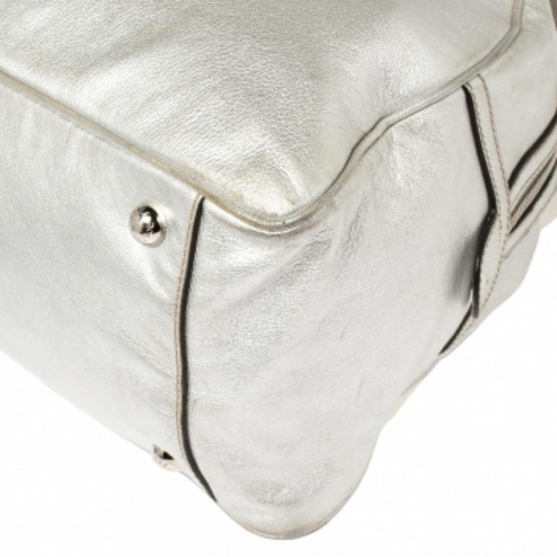 Dolce & Gabbana Silver Leather Miss Biz Satchel For Sale 1