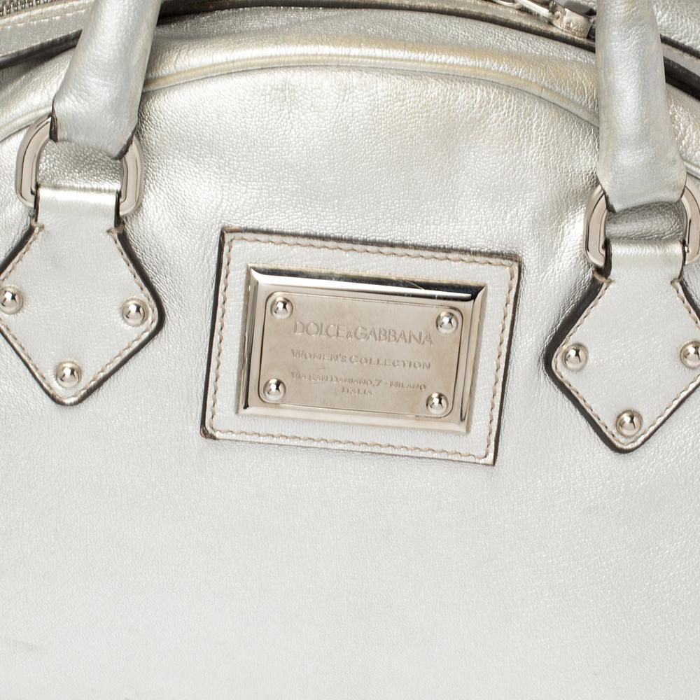 Dolce & Gabbana Silver Leather Miss Biz Satchel For Sale 1