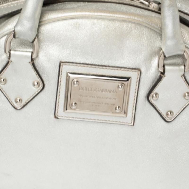 Dolce & Gabbana Silver Leather Miss Biz Satchel For Sale 5