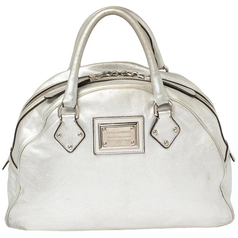 Dolce and Gabbana Silver Leather Miss Biz Satchel For Sale at 1stDibs |  silver leather bag, dolce gabbana silver bag, dolce and gabbana silver