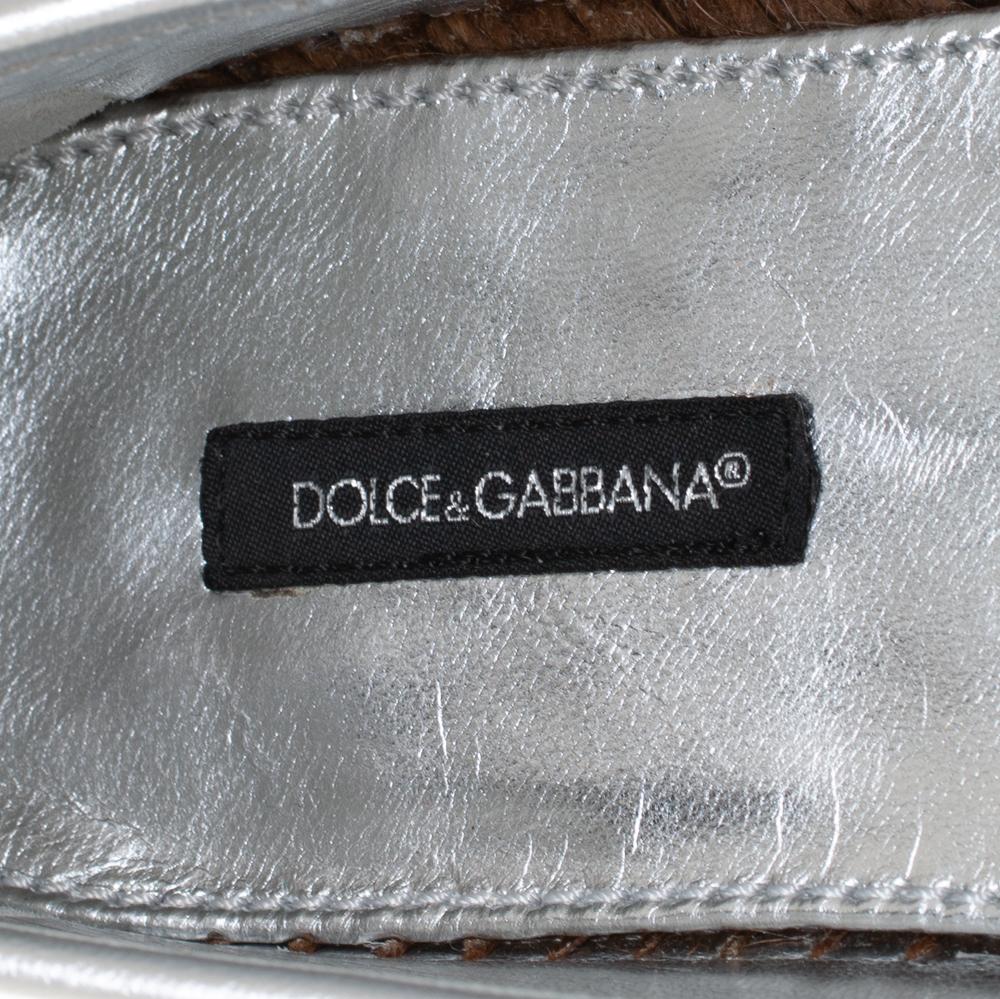 Dolce & Gabbana Silver Leather Slip On Flat Espadrilles Size 39 1