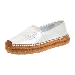 Dolce & Gabbana Silver Leather Slip On Flat Espadrilles Size 39