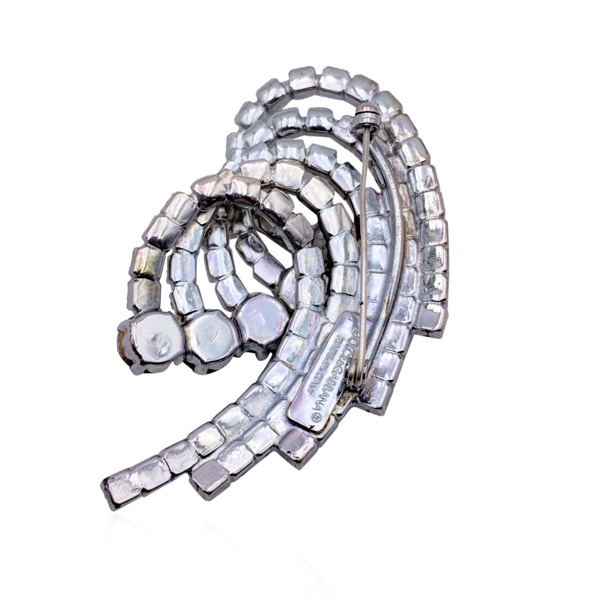 Dolce & Gabbana Silver Metal Crystal Rhinestones Brooch Pin In Excellent Condition For Sale In Rome, Rome