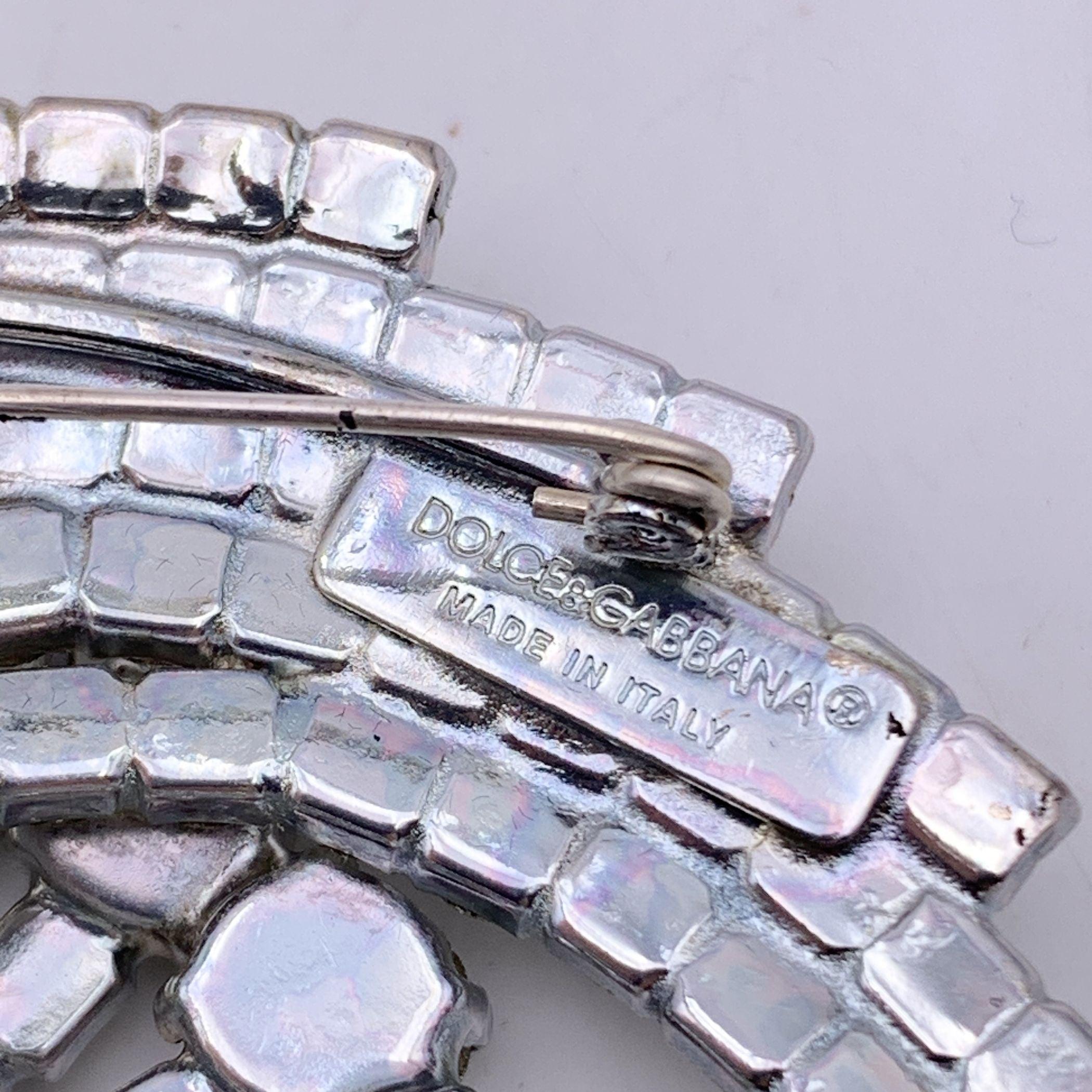 Women's Dolce & Gabbana Silver Metal Crystal Rhinestones Brooch Pin For Sale