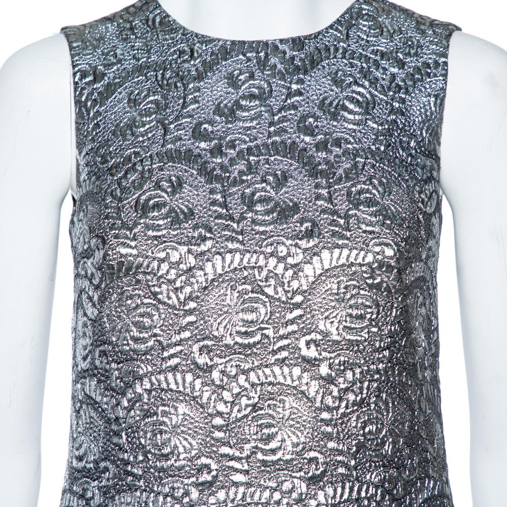 Dolce & Gabbana Silber Metallic Jacquard Shift Kleid S Damen