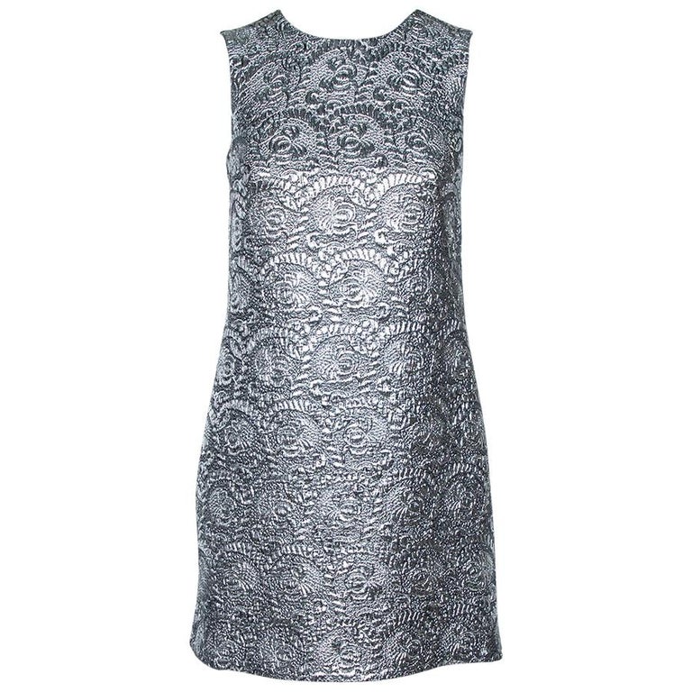 Dolce and Gabbana Silver Metallic Jacquard Shift Dress S at 1stDibs
