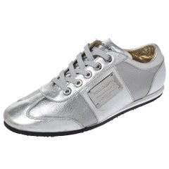 Dolce & Gabbana Silber Metallic Leder Limited Edition Turnschuhe Größe 40,5