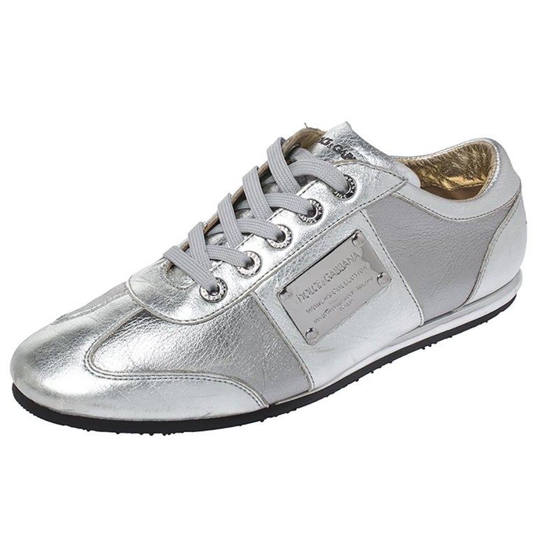 Dolce Gabbana Silver Metallic Leather Limited Edition Sneakers Size
