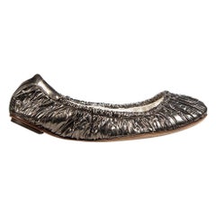 Used Dolce 
Gabbana Silver Patent Leather Ballet Flats Size IT 37.5