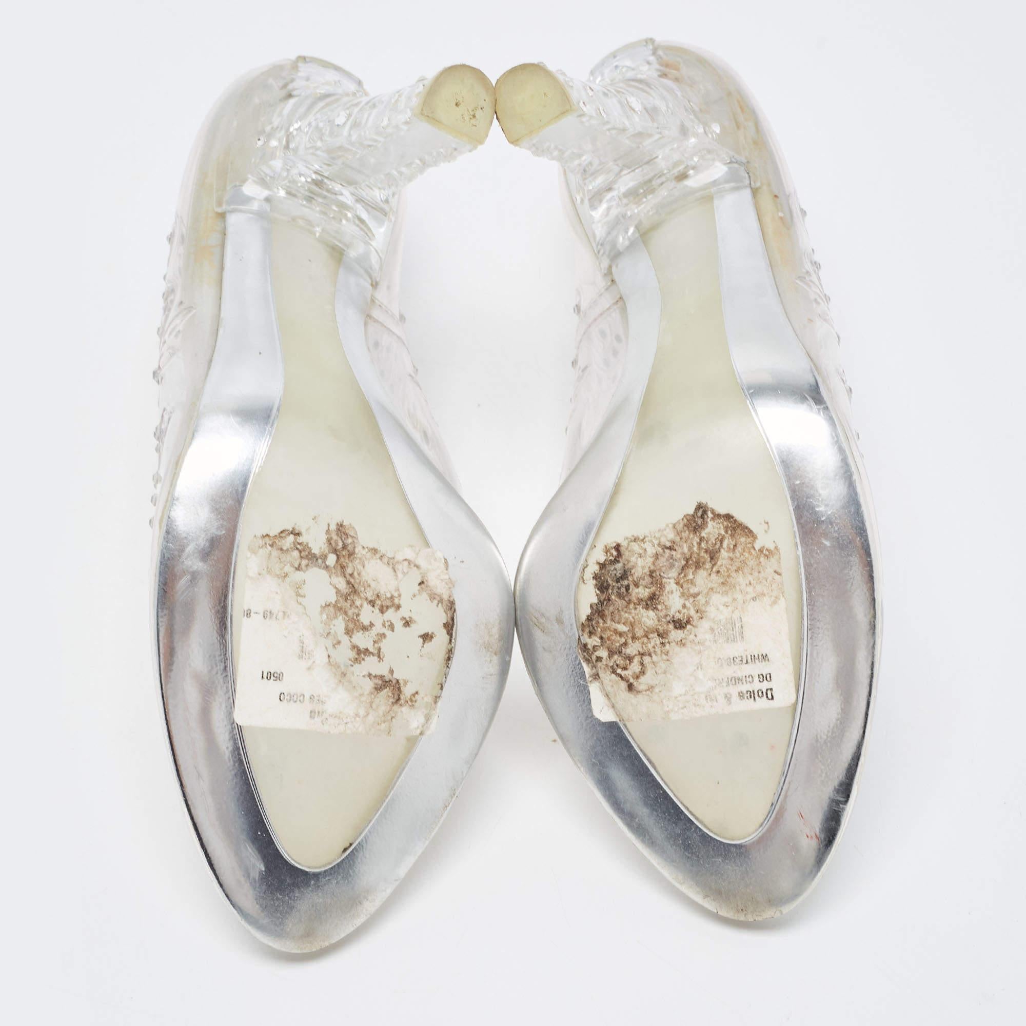 Dolce & Gabbana Silver PVC Crystal Embellished Cinderella Pumps Size 38.5 2
