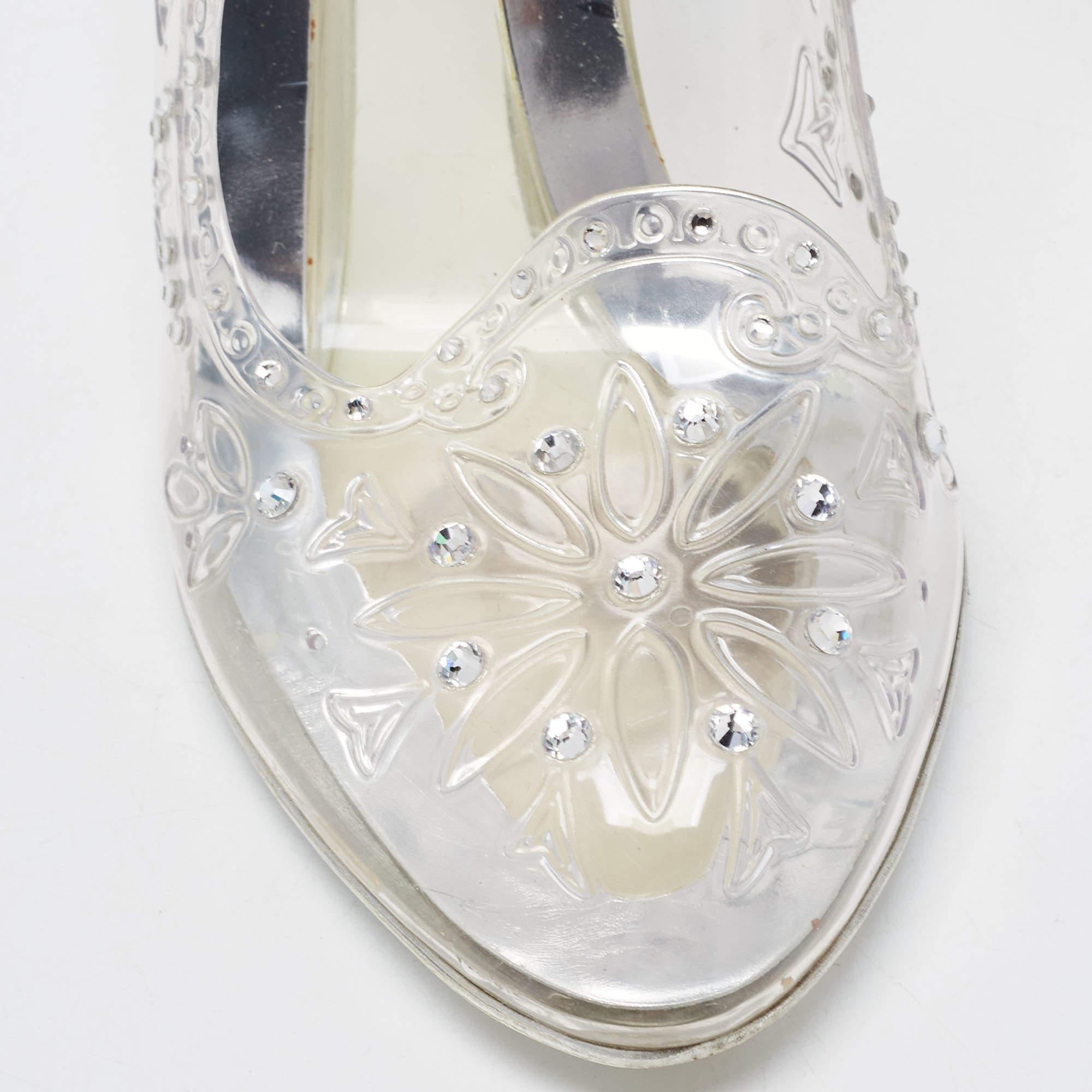 Dolce & Gabbana Silver PVC Crystal Embellished Cinderella Pumps Size 38.5 4