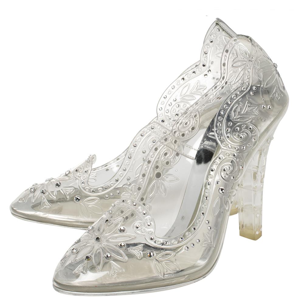 Dolce and Gabbana Silver PVC Crystal Embellished Cinderella Pumps
