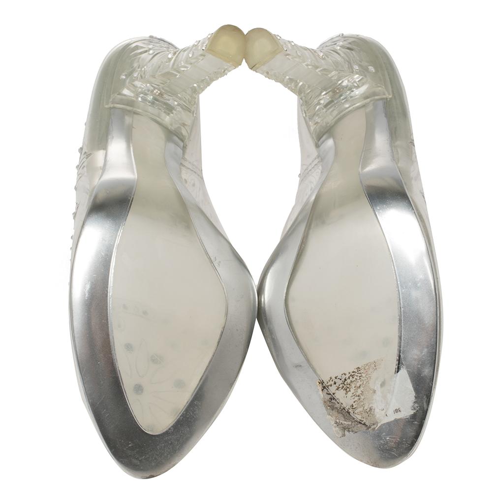Women's Dolce & Gabbana Silver PVC Crystal Embellished Cinderella Pumps Size 39.5