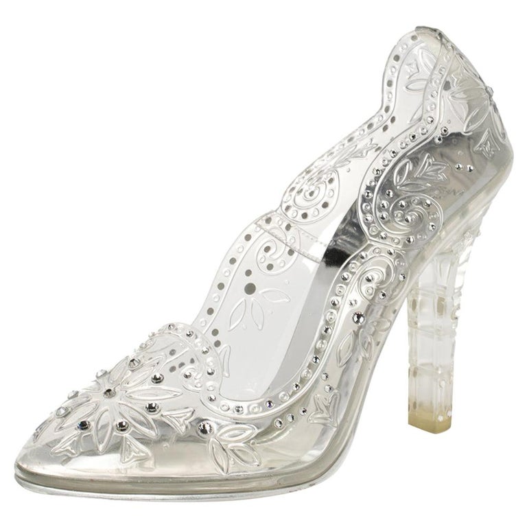 Dolce and Gabbana Silver PVC Crystal Embellished Cinderella Pumps Size 39.5  at 1stDibs