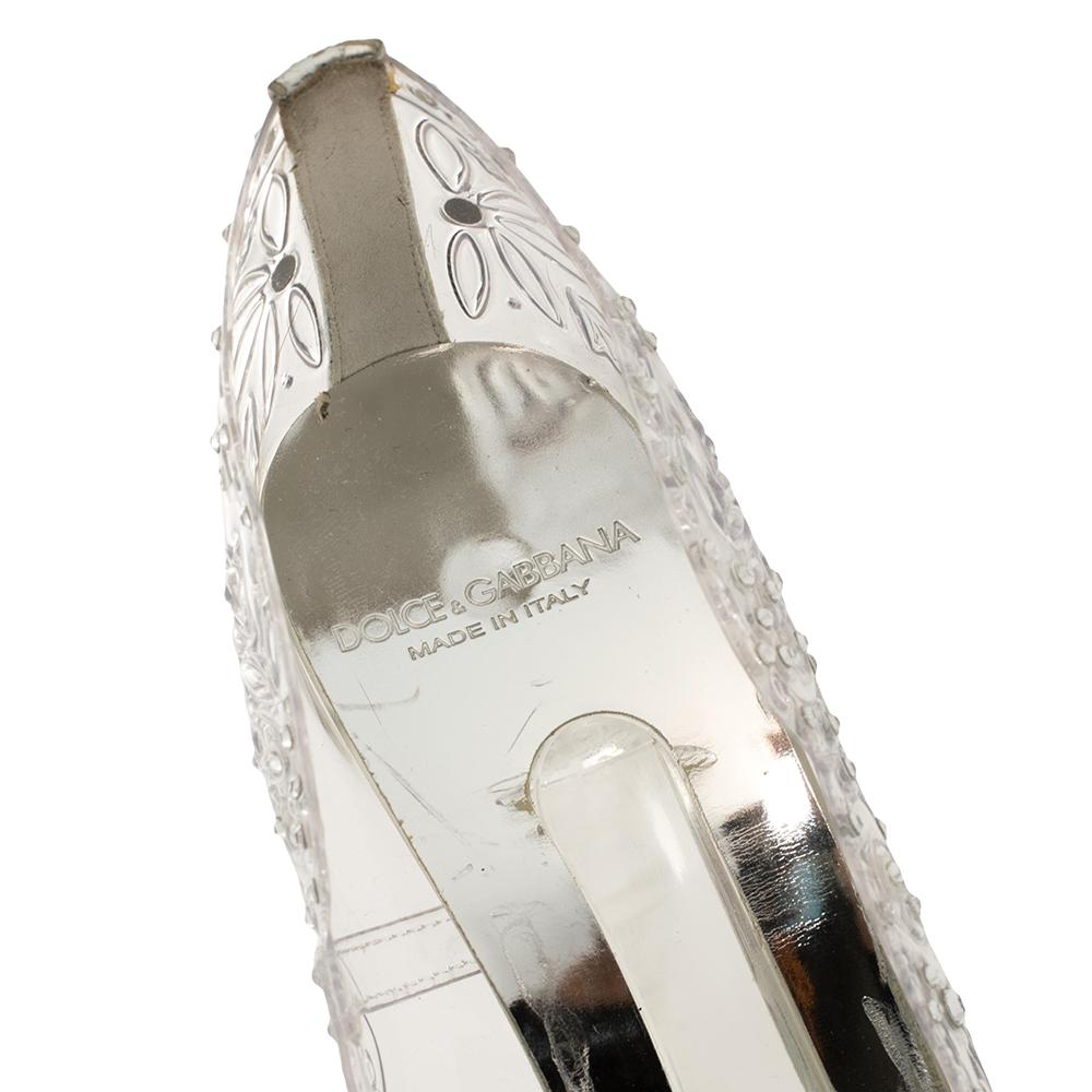 Women's Dolce & Gabbana Silver PVC Crystal Embellishment Cinderella Pumps Size 37.5