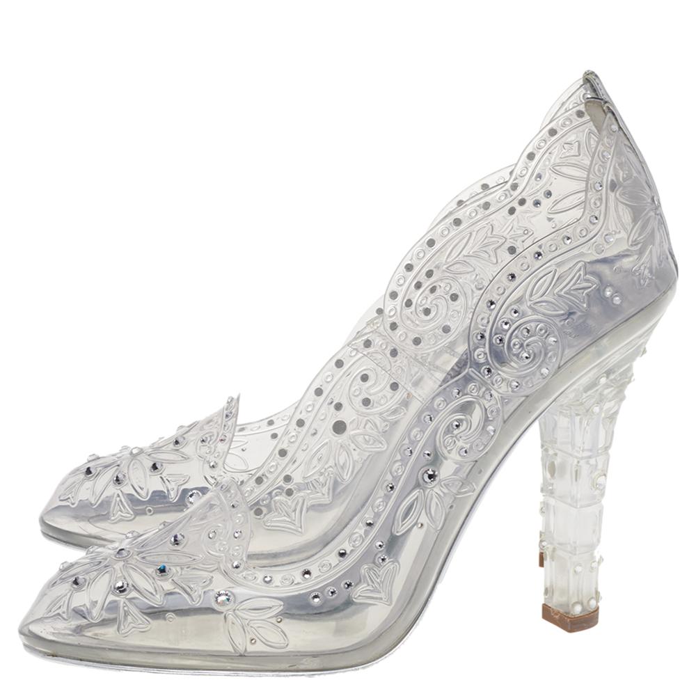 Women's Dolce & Gabbana Silver PVC Crystal Embellishment Cinderella Pumps Size 39.5