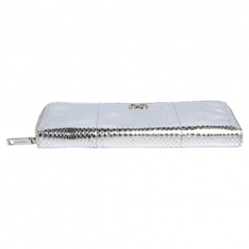 Dolce & Gabbana Silver Python Embossed Leather Zip Around Wallet For Sale 3