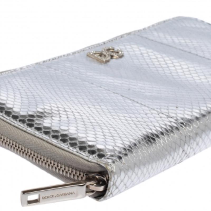 Dolce & Gabbana Silver Python Embossed Leather Zip Around Wallet For Sale 4