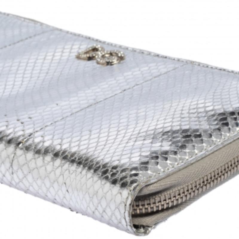 Dolce & Gabbana Silver Python Embossed Leather Zip Around Wallet For Sale 5
